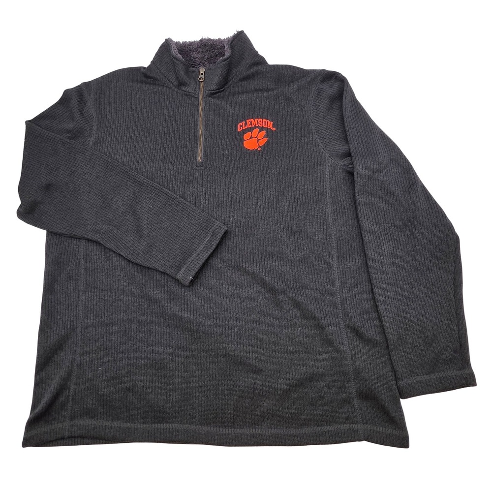 Champion Elite Quarter Zip Pullover Mens XL Gray Clemson Tigers Ribbed Fleece